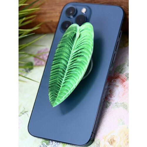 Попсокет держатель для телефона Elongated leaf green