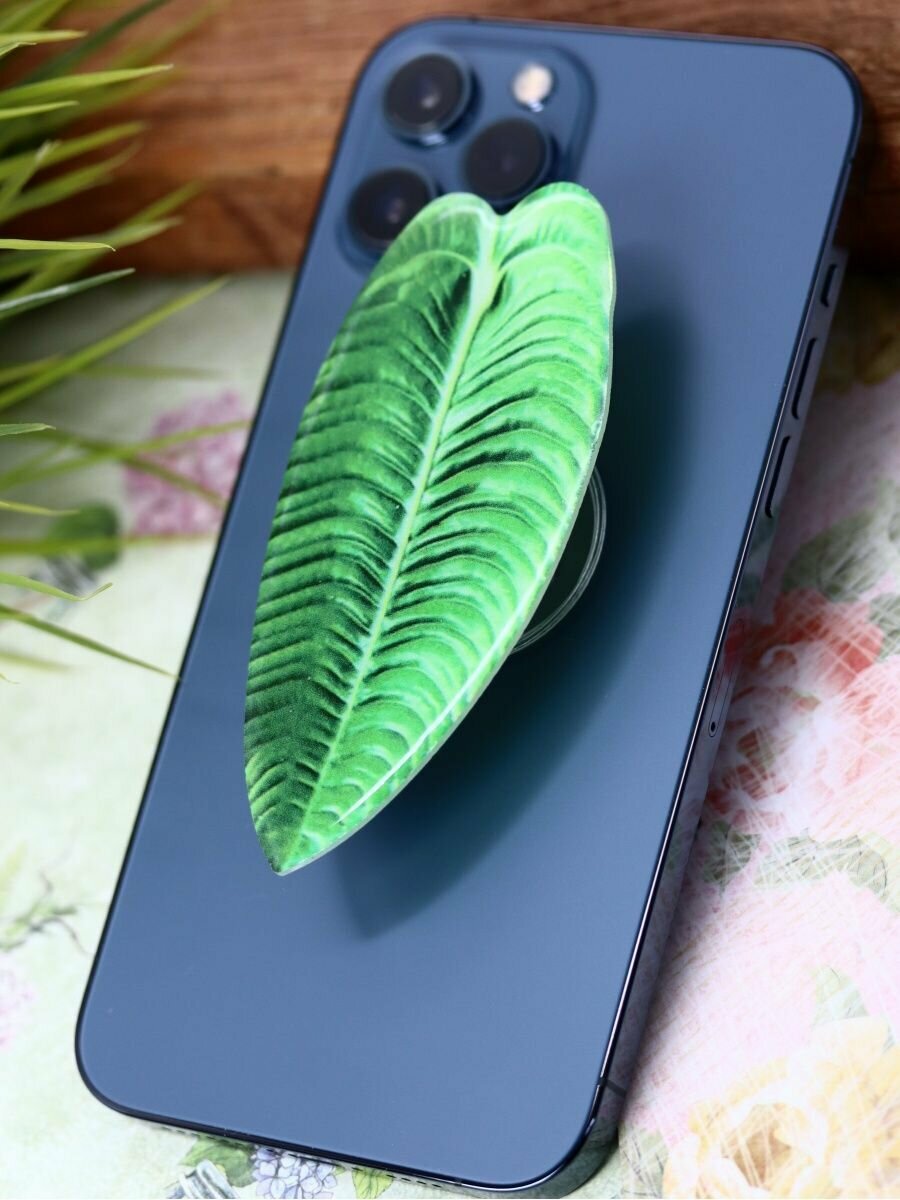 фото Попсокет держатель для телефона Elongated leaf green