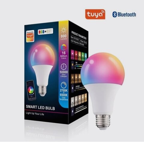 фото Умная светодиодная лампочка E27 Tuya с RGB+CCT, 15 Вт, Bluetooth, Siri, Alexa
