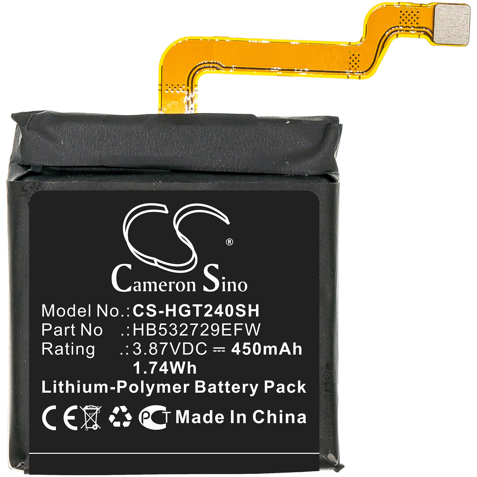 Аккумуляторная батарея CameronSino для Huawei GT2 Pro (CS-HGT240SH) 450mah