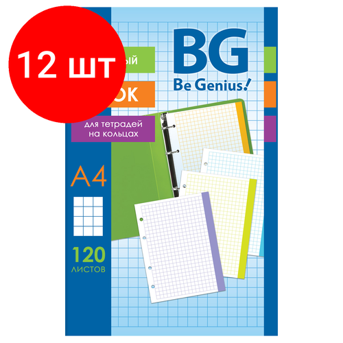 Комплект 12 шт, Сменный блок 120л, А4, BG, белый с цветными краями, пленка т/у, с вкладышем