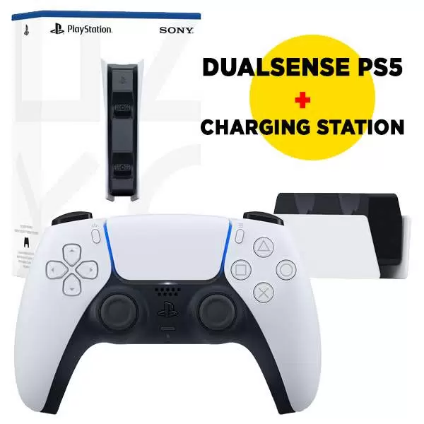 Геймпад DualSense PS5 белый и зарядная станция для Sony PlayStation, EAC, комплект