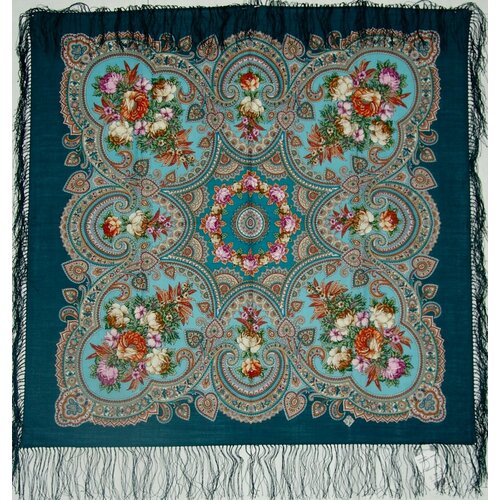 фото Платок ,89х89 см, желтый, зеленый оао "павловопосадская платочная мануфактура"