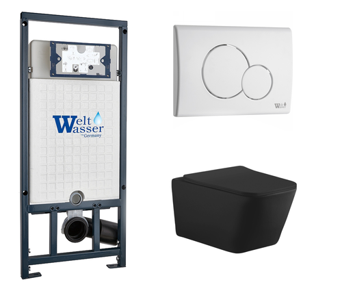 Комплект 3 в 1 инсталляция WeltWasser WW Marberg 507 + Унитаз подвесной Aquanet Tavr-W BW 287011 черный с кнопкой белой RD 10000005949 + 10000010236 + 287011