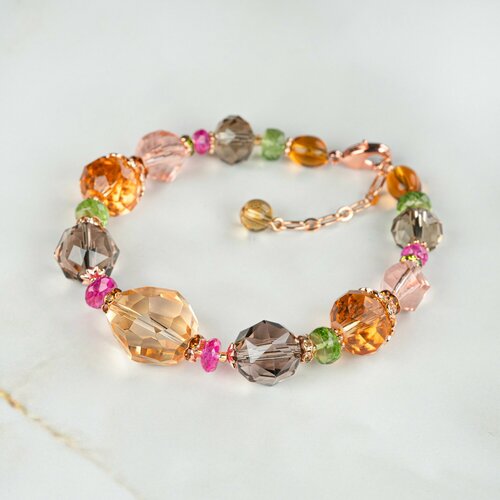 Браслет Diana Savitskaya, цитрин, раухтопаз, корунд, размер 20 см, розовый, коричневый