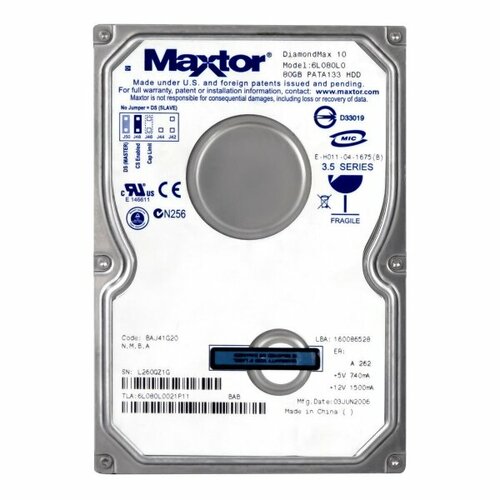 Жесткий Диск Maxtor 6L080P0 80Gb 7200 IDE 3,5 HDD жесткий диск maxtor 9ds011 80gb 7200 ide 3 5 hdd