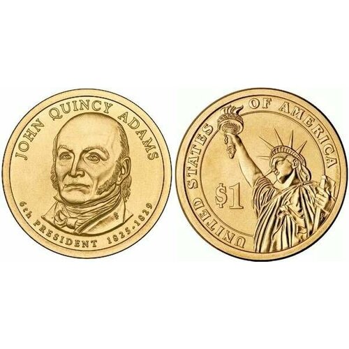 США, 1 доллар 2008 год, 6-й президент Джон Куинси Адамс 06p монета сша 2008 год 1 доллар джон куинси адамс вариант 1 латунь color цветная