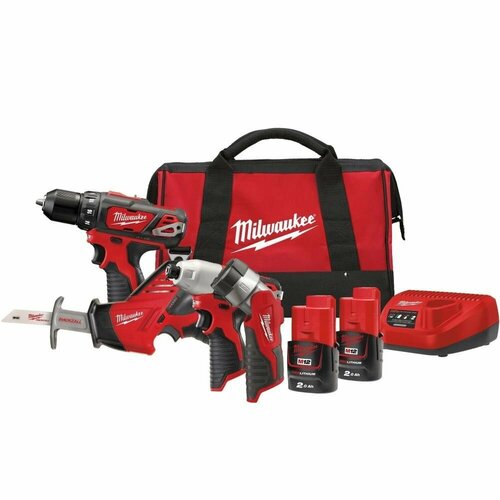 Набор аккумуляторного инструмента Milwaukee 12 В дрель-шуруповерт BDD-0 сабельная пила HZ-0 винтоверт BID-0 фонарь TLED-0 в сумке 4933441240 55132₽