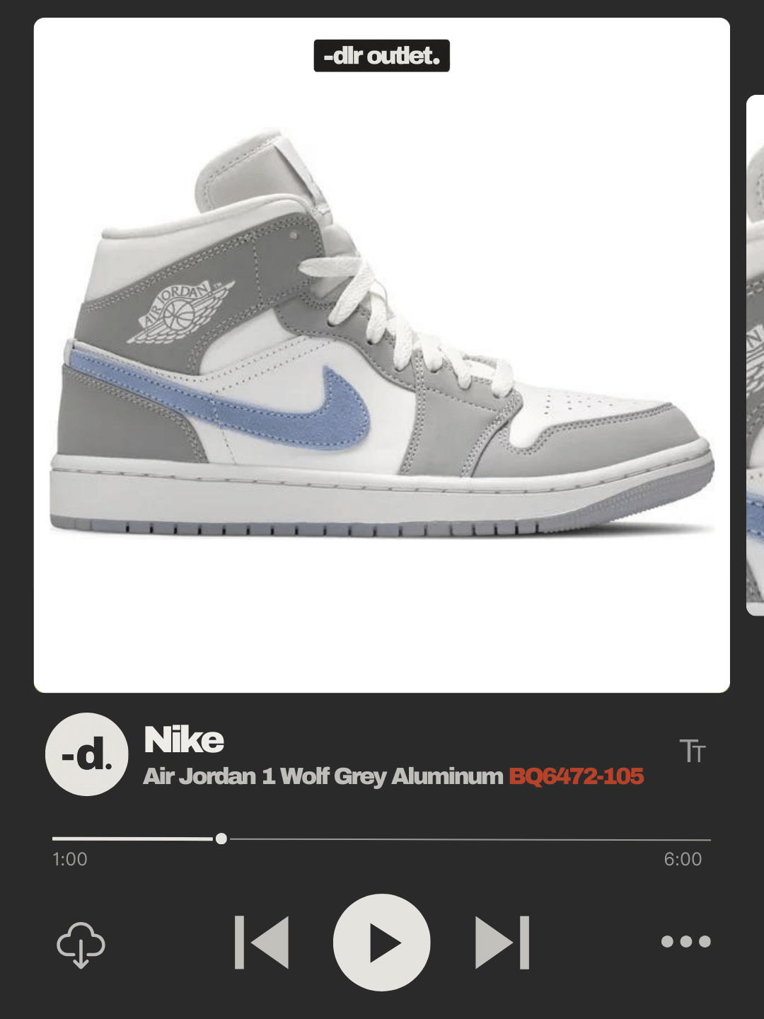 Кроссовки NIKE Air Jordan 1 Mid, размер 7,5us / W9us / 6,5uk / 40,5eur / 39,5ru / 25,5cm, wolf grey aluminum