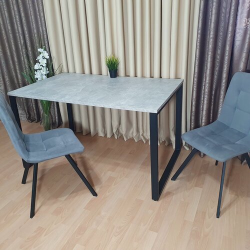 Изображение товара Кухонный стол лофт 130*80 см. Бетон светлый. Черные ножки