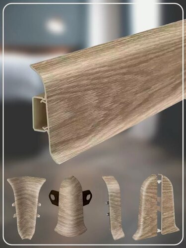 Изображение товара Плинтус напольный Ideal Classic 55мм дуб мокко (комплект с фурнитурой) 1100мм х 55мм х 22мм с кабель-каналом