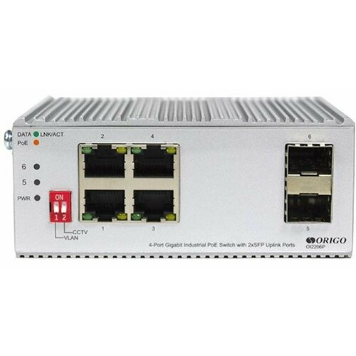 Unmanaged Industrial Switch 4x1000Base-T PoE, 2x1000Base-X SFP, PoE Budget 60W, Surge 4KV, -40 to 75°C