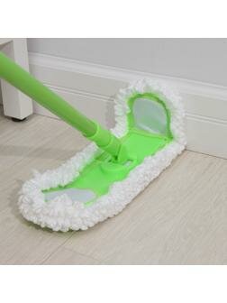 фото Швабра для мытья пола плоская Доляна, насадка из микрофибры 38 8 см, гибкие края, телескопическая ручка 77-128 см