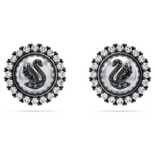 Серьги пусеты SWAROVSKI кристаллы Swarovski размер 12 мм серебристыйчерный 5300₽