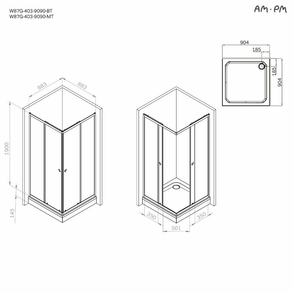 Душевой уголок Am.Pm Sunny 100х100х190 см, профиль черный матовый, стекло прозрачное - фото №14