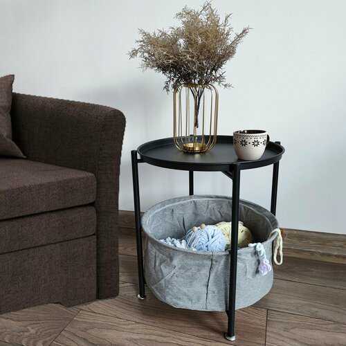 Стол-поднос металлический 2-х ярусный с корзиной для хранения черный Baizheng 4385₽