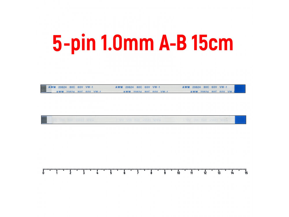 Шлейф FFC 5-pin Шаг 1.0mm Длина 15cm Обратный A-B AWM 20624 80C 60V VW-1