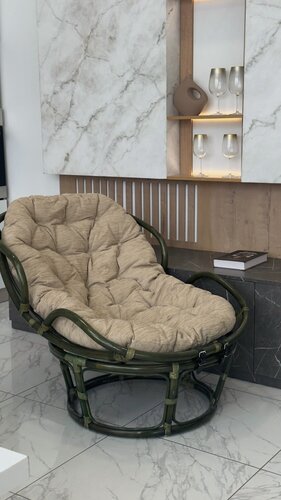 Изображение товара Кресло Папасан Челси из натурального ротанга 23/03 с подушкой, цвет олива