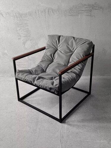 Изображение товара Кресло-стул мягкое удобное для отдыха, уличное, на балкон, на веранду, в стиле лофт, минимализм, Комфи ++ велюр серый