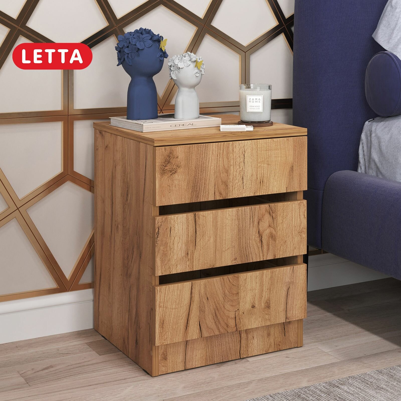 Тумба прикроватная Letta "Индиго", с ящиками, ЛДСП, 53х38х41 см