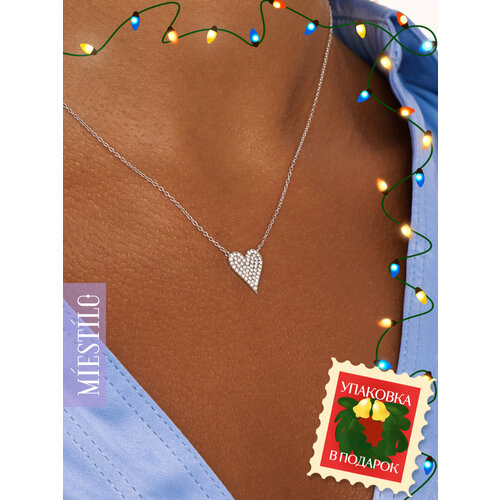 Колье MIESTILO, серебро, 925 проба, родирование, фианит, длина 44 см., серебристый