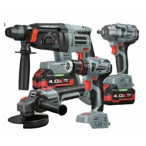 Аккумуляторный бесщеточный набор 4в1 ProfiPower-4F18 УШМ гайковерт шуруповерт перфоратор 25800₽