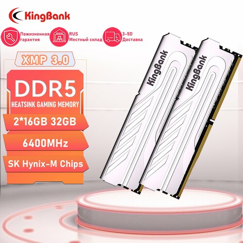Kingbank Модуль памяти DDR5 6400MHz 216GB 32GB UDIMM Silver Heatsink Hynix M-die C32 13825₽