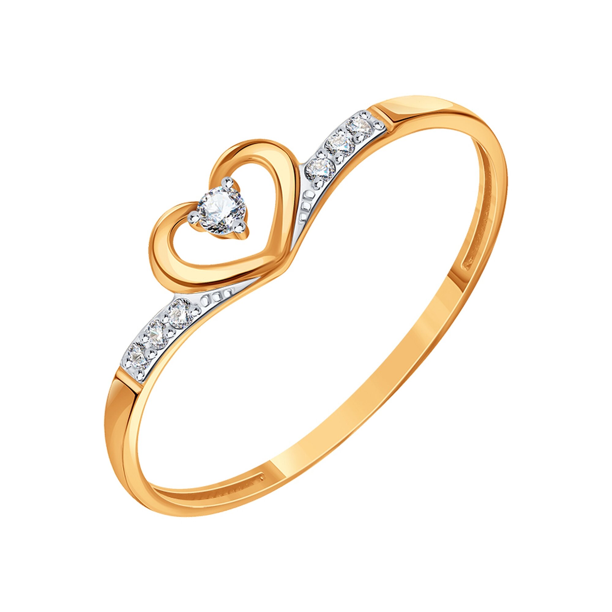 Кольцо Diamant online, красное золото, 585 проба, фианит, размер 15.5, прозрачный