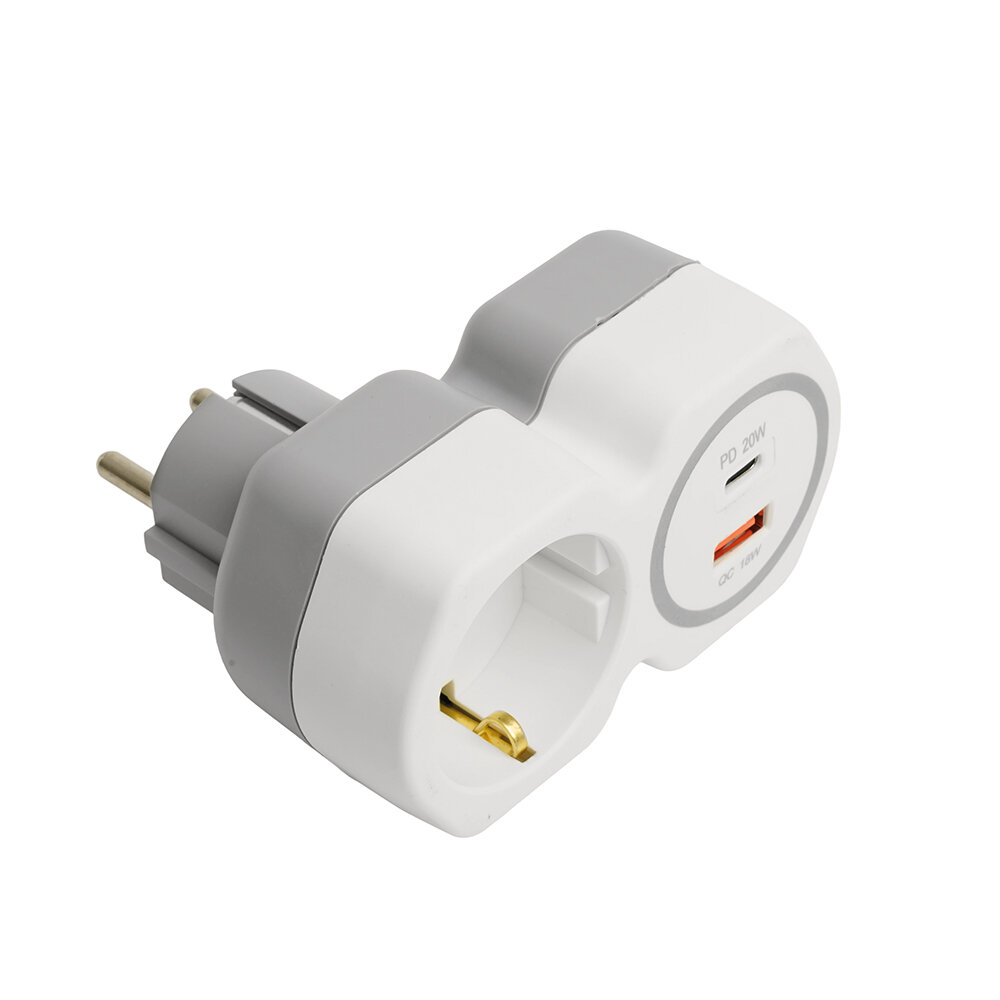 Разветвитель сетевой на 1 выход с/з STEKKER 250В 16А USB A+ Type C 24А PD белый/серый ADP16-16-20 50109 fr_50109