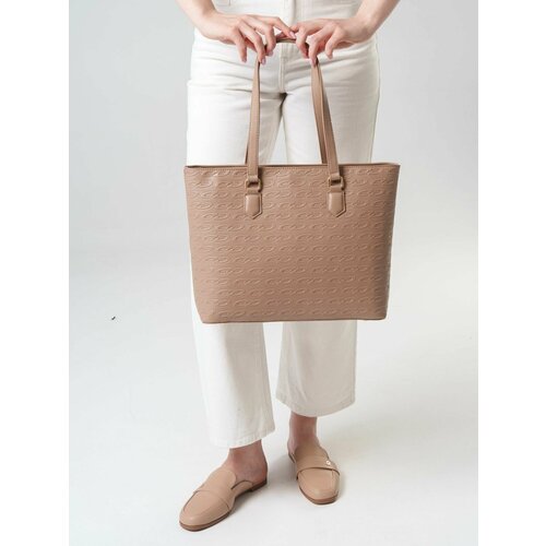 Сумка тоут kari, фактура матовая, бархатистая, рельефная, стеганая, бежевый