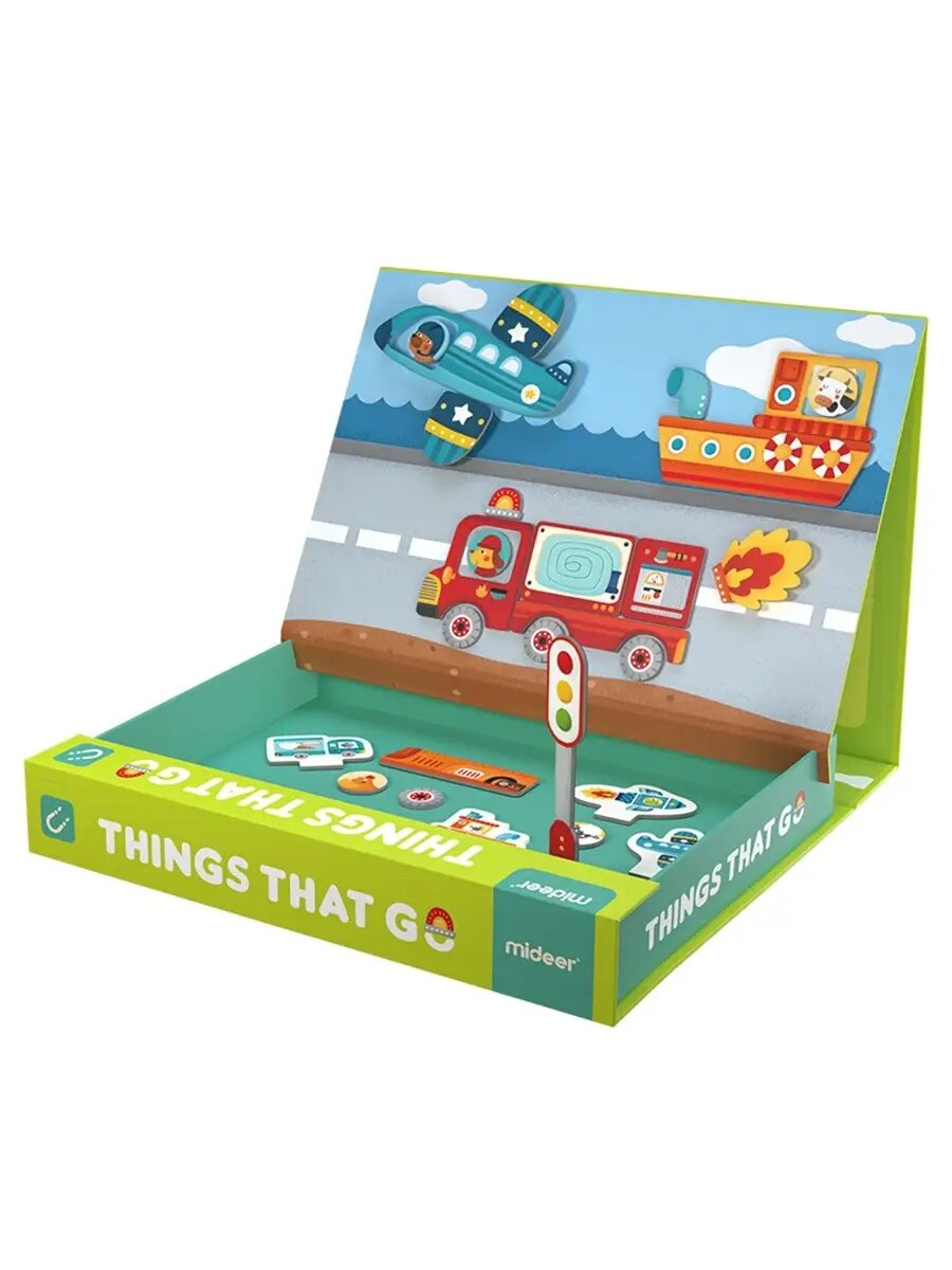 Магнитный пазл Фантазер «Транспорт» – 59 магнитов, 8 карточек, яркая развивающая игра для детей, собирай свои машины! — фото 1