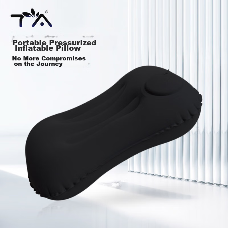 TA Inflatable Pillow, Travel Pillow, Press-To Portable Lumbar Pillow, Backrest Cushion, Airplane Travel Essential, Hugging Pillow, Nap Pillow, Black