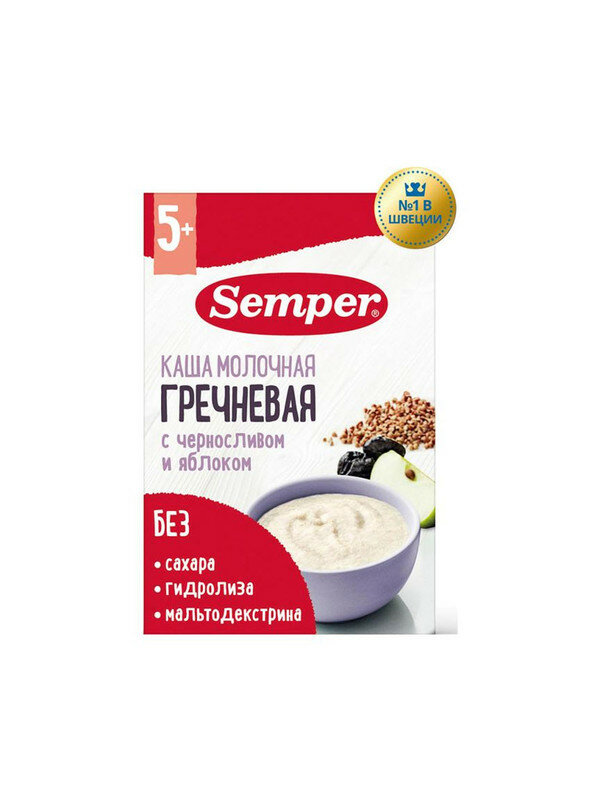 Каша Semper молочная гречневая чернослив яблоко 5м+ 180 гр