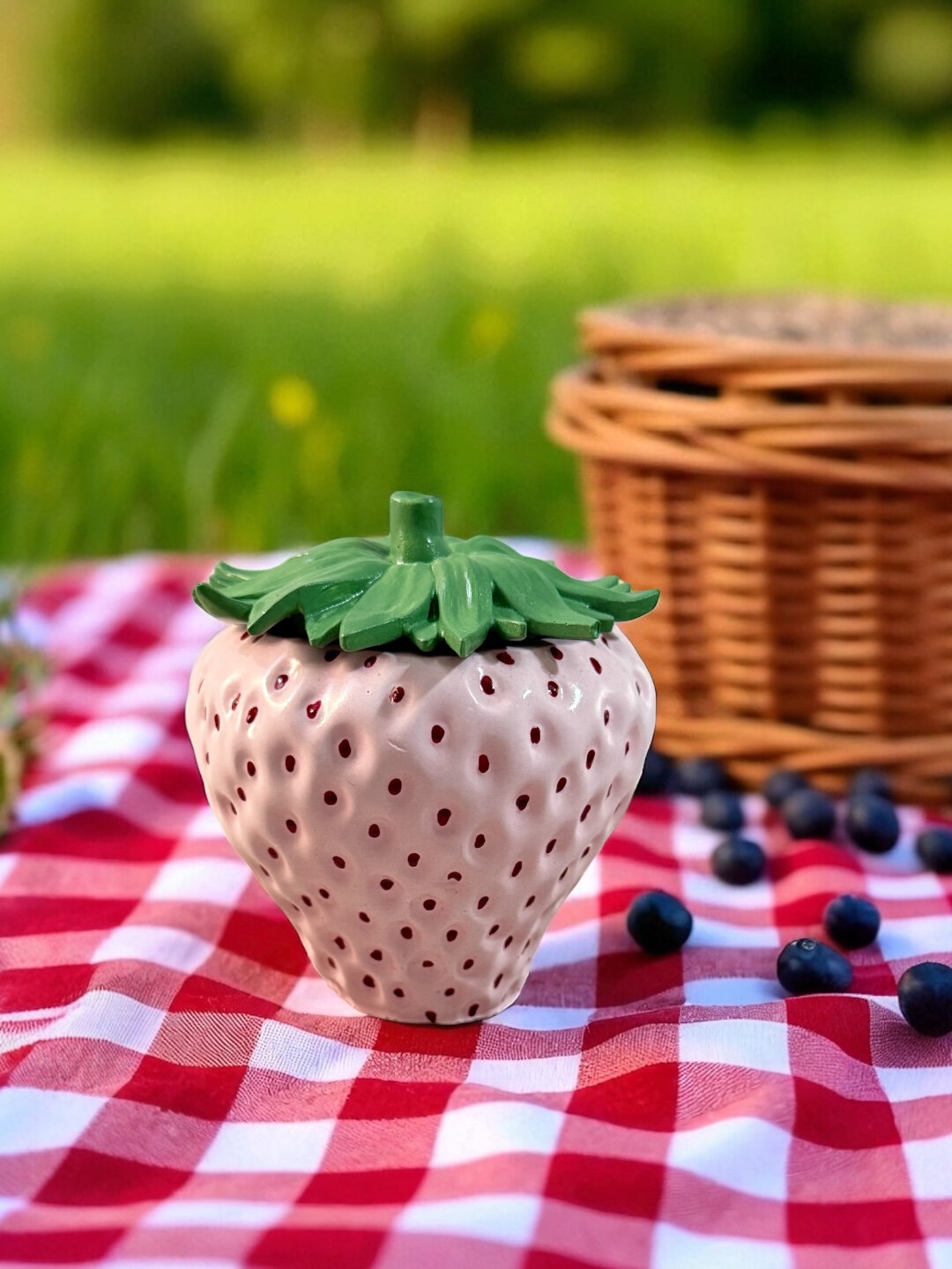 Декоративная шкатулка из гипса, Клубника, 8 * 8 * 8 см - Розовый