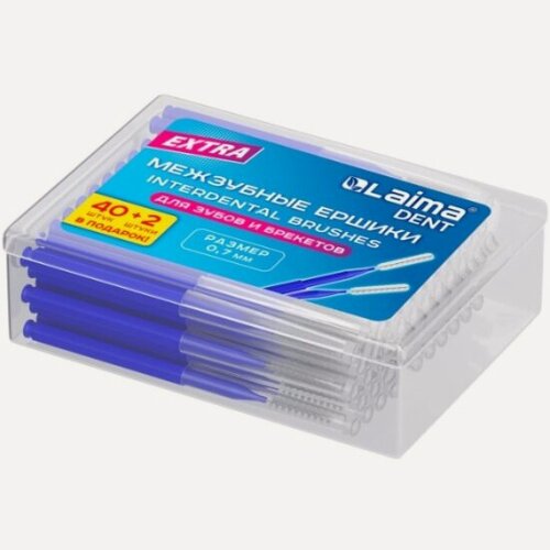 Изображение товара Межзубные ершики Laima DENT, 0,6мм для зубов и брекетов 40+2шт в боксе, прямая ручка (I-тип), 609411 (609411СН)