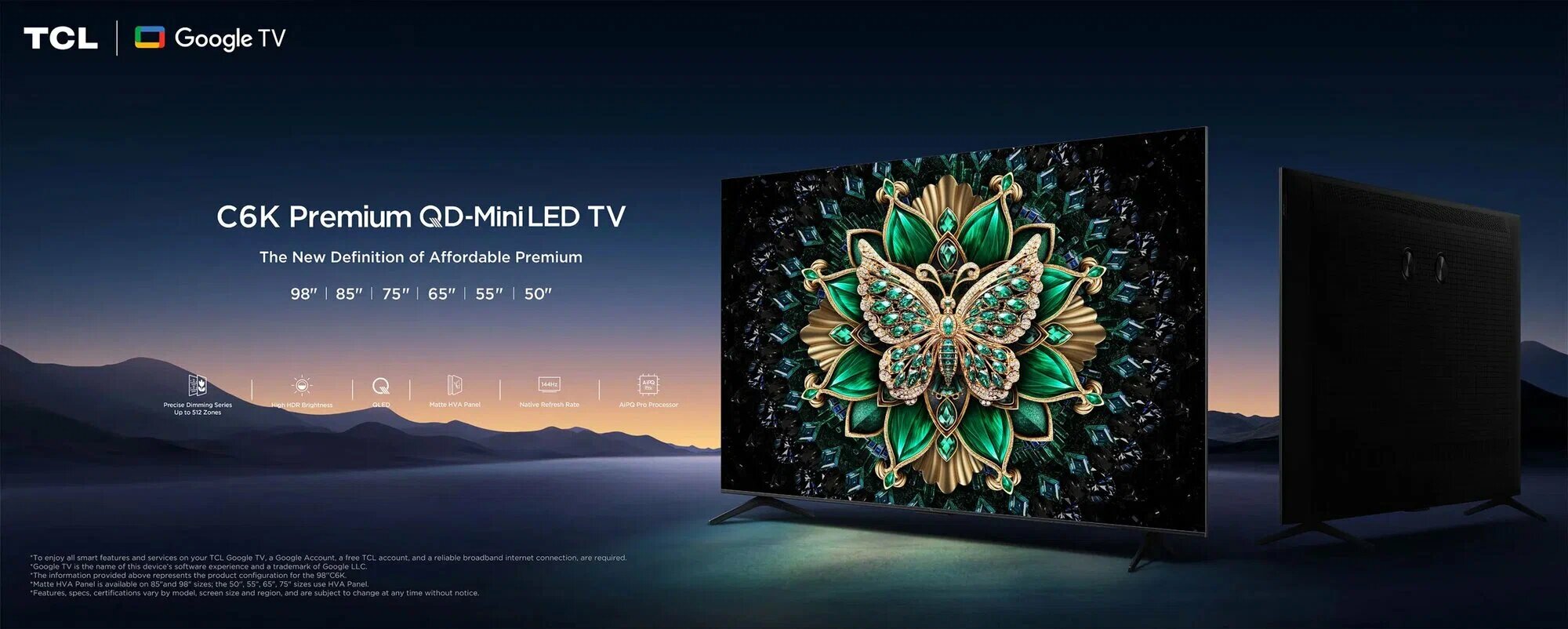 Телевизор TCL 75 C6K, с Google TV, 75", Premium QD-Mini LED , 4К, чёрный