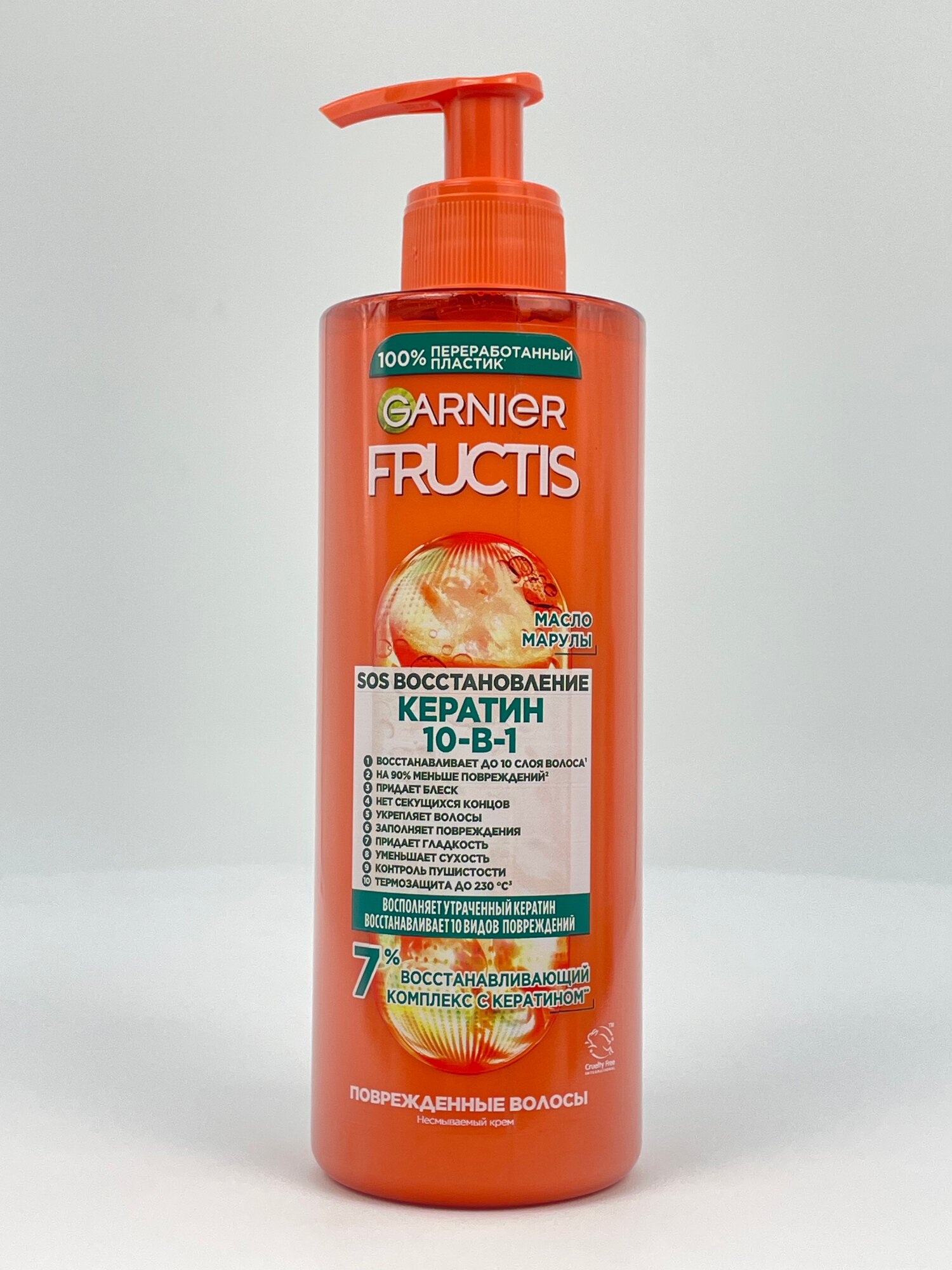 Несмываемый крем Garnier Fructis SOS Восстановление Кератин 10в1 с маслом марулы для повреждённых волос 400 мл