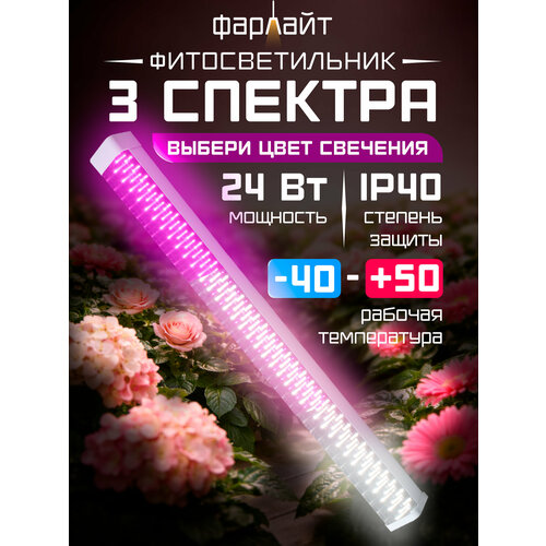 фото Фитолампа для растений 3 спектра, светодиодные лампы, мощность 24 ватт фарлайт