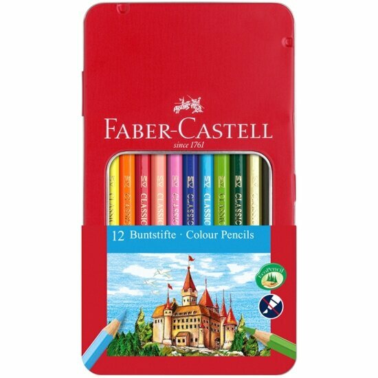 Карандаши цветные Faber-castell , 12цв, заточен, метал. кор.