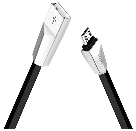 Кабель USB - микро USB HOCO X4 Zinc Alloy Rhombus, 1.2м, круглый, 2.1A, силикон, с металлическим наконечником, цвет чёрный