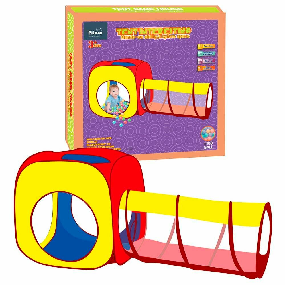 Игровая палатка Pituso Квадрат + туннель + 100 шаров J1088J - фото №2