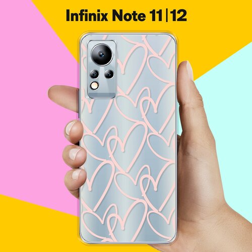 Силиконовый чехол на Infinix Note 11 / Infinix Note 12 Розовые сердца / для Инфиникс Ноут 11 / Инфиникс Ноут 12 матовый силиконовый чехол на infinix note 11 инфиникс ноут 11 попа авокадо черный