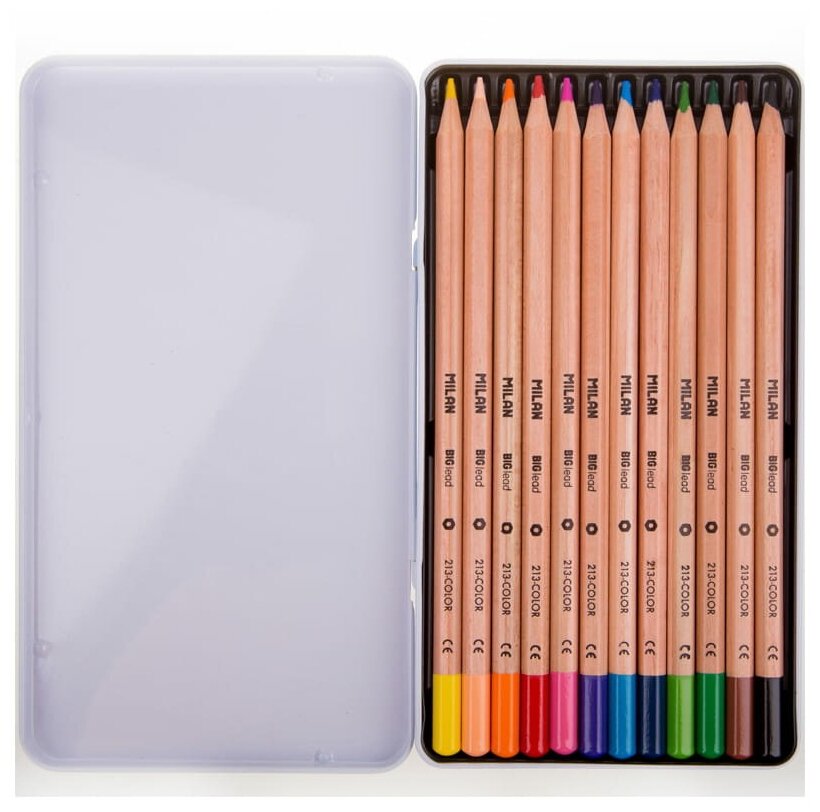 Набор цветных карандашей MILAN 12 цв, грифель 3.5 мм, в металлической упаковке - фото №3