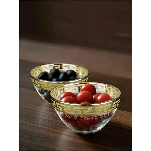 Набор стеклянных салатников с алмазной гравировкой PROMSIZ Греческий узор / Посуда для сервировки и подачи / 250 мл, 2 шт.