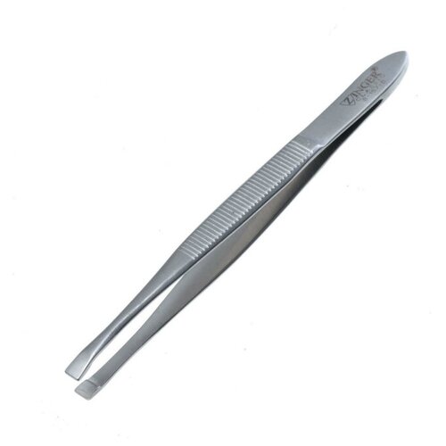 Купить Пинцет ZINGER рифленый прямой для бровей B-157-D серебристый матовый, нержавеющая сталь
