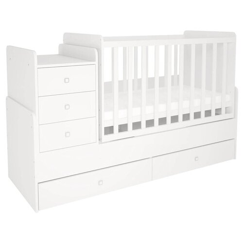 Кроватка Polini Kids Simple 1100 с комодом (трансформер), трансформер, поперечный маятник, белый