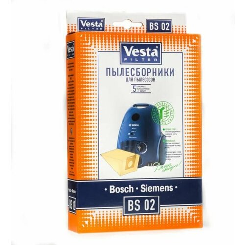 Мешки-пылесборники Vesta filter BS 02 для пылесосов Bosch , 5 шт + фильтр vesta filter синтетические пылесборники bs 03s 4 шт