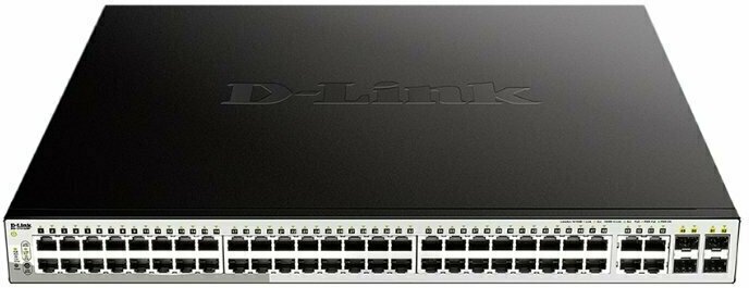 Коммутатор управляемый D-link DGS-1210-52MP/FL DGS-1210-52MP/FL1A 48x10/100/1000Base-T PoE (370 Вт), 4xCombo 100/1000Base-T/SFP, L2, 19”