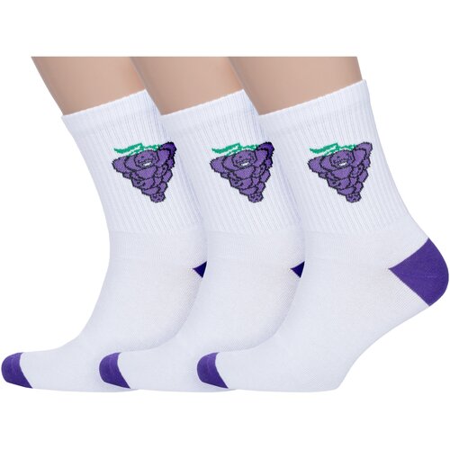 Носки AKOS, 3 пары, размер 27-29, белый, фиолетовый носки akos 3 пары размер 21 23 фиолетовый