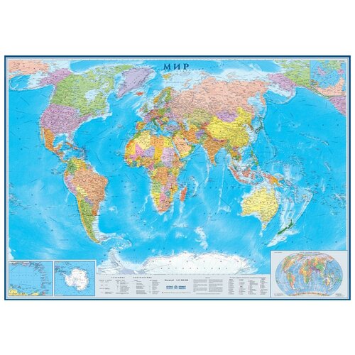 Настенная карта Мир политическая 1:17млн, 2,02х1,43м.
